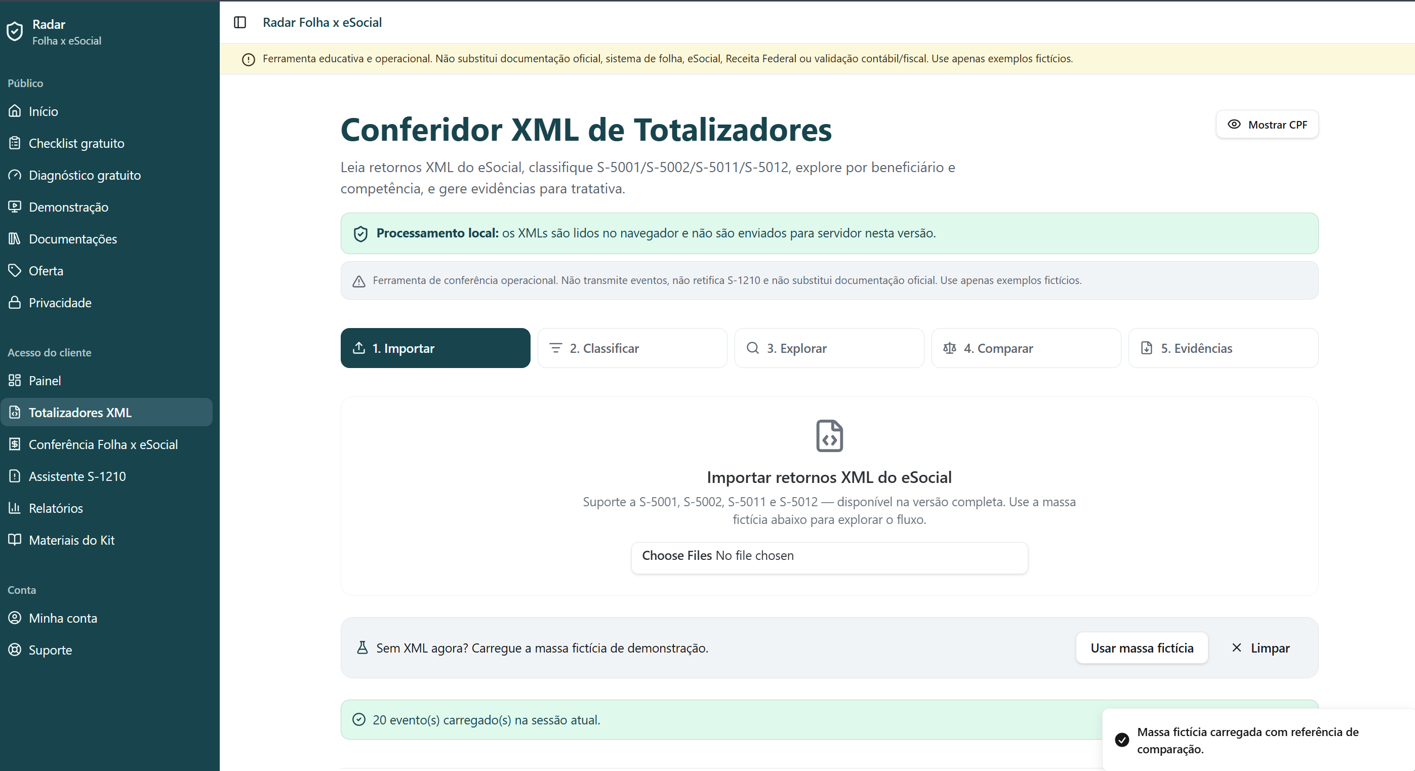Etapa de importação do conferidor XML de totalizadores.